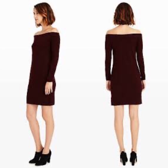 burgundy off the shoulder sweater dress